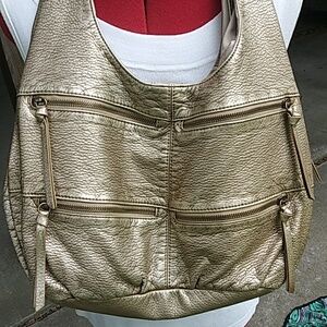 Gold Pebbled Metallic Hobo Vegan Bag